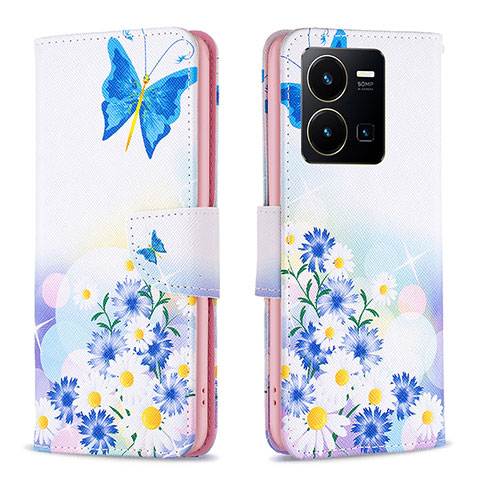 Coque Portefeuille Motif Fantaisie Livre Cuir Etui Clapet B01F pour Vivo Y35 4G Bleu