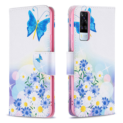 Coque Portefeuille Motif Fantaisie Livre Cuir Etui Clapet B01F pour Vivo Y51A Bleu