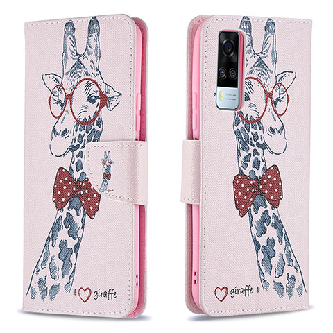 Coque Portefeuille Motif Fantaisie Livre Cuir Etui Clapet B01F pour Vivo Y51A Rose