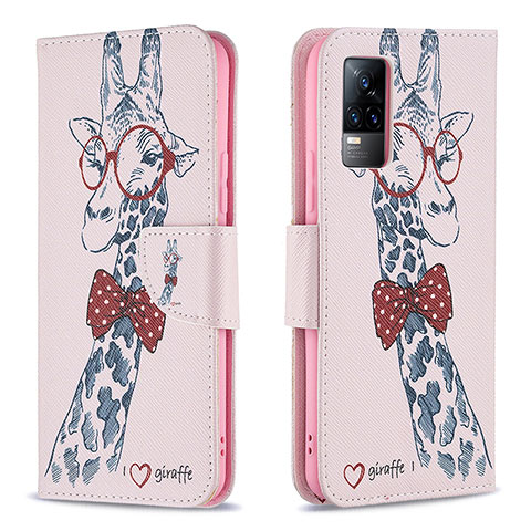 Coque Portefeuille Motif Fantaisie Livre Cuir Etui Clapet B01F pour Vivo Y73 (2021) Rose