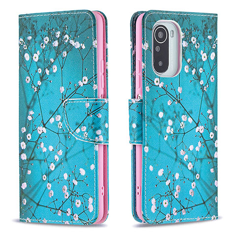 Coque Portefeuille Motif Fantaisie Livre Cuir Etui Clapet B01F pour Xiaomi Mi 11X 5G Cyan