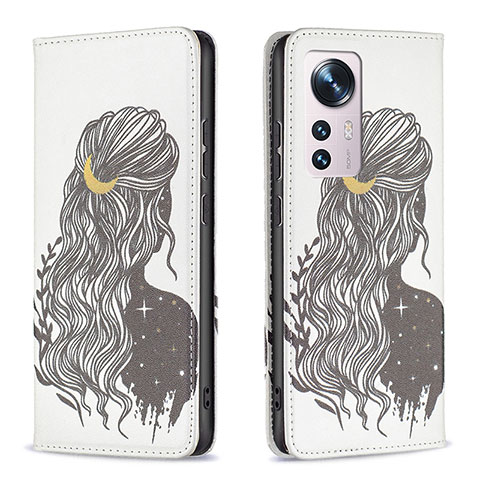 Coque Portefeuille Motif Fantaisie Livre Cuir Etui Clapet B01F pour Xiaomi Mi 12S 5G Gris