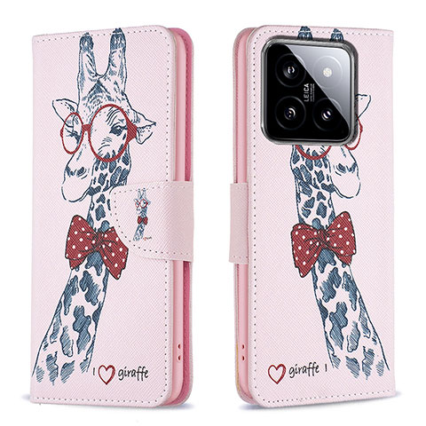 Coque Portefeuille Motif Fantaisie Livre Cuir Etui Clapet B01F pour Xiaomi Mi 14 Pro 5G Rose