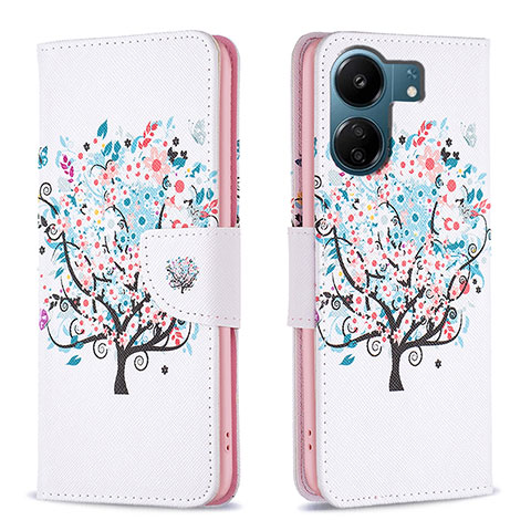 Coque Portefeuille Motif Fantaisie Livre Cuir Etui Clapet B01F pour Xiaomi Poco C65 Blanc