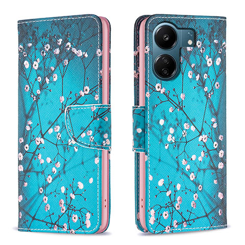 Coque Portefeuille Motif Fantaisie Livre Cuir Etui Clapet B01F pour Xiaomi Poco C65 Cyan