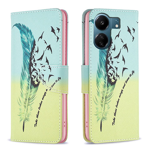 Coque Portefeuille Motif Fantaisie Livre Cuir Etui Clapet B01F pour Xiaomi Poco C65 Pastel Vert