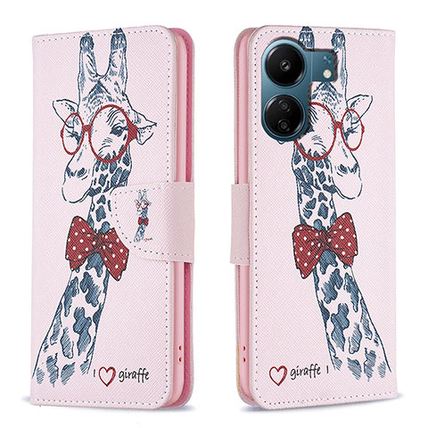 Coque Portefeuille Motif Fantaisie Livre Cuir Etui Clapet B01F pour Xiaomi Poco C65 Rose