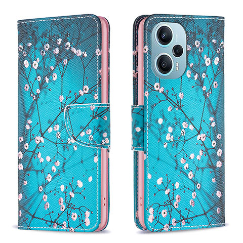 Coque Portefeuille Motif Fantaisie Livre Cuir Etui Clapet B01F pour Xiaomi Poco F5 5G Cyan