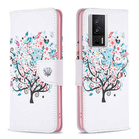 Coque Portefeuille Motif Fantaisie Livre Cuir Etui Clapet B01F pour Xiaomi Poco F5 Pro 5G Blanc