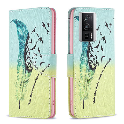 Coque Portefeuille Motif Fantaisie Livre Cuir Etui Clapet B01F pour Xiaomi Poco F5 Pro 5G Pastel Vert