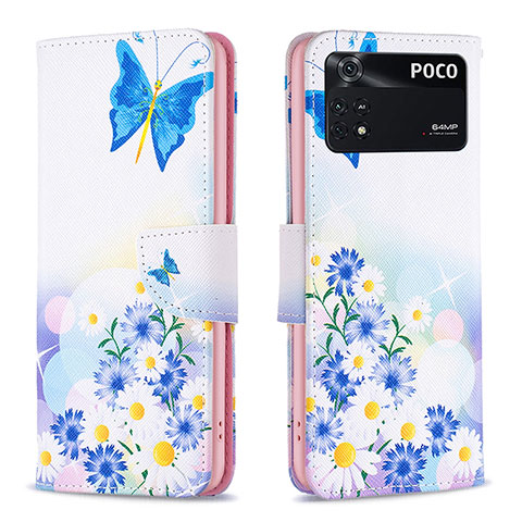 Coque Portefeuille Motif Fantaisie Livre Cuir Etui Clapet B01F pour Xiaomi Poco M4 Pro 4G Bleu