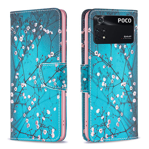 Coque Portefeuille Motif Fantaisie Livre Cuir Etui Clapet B01F pour Xiaomi Poco M4 Pro 4G Cyan