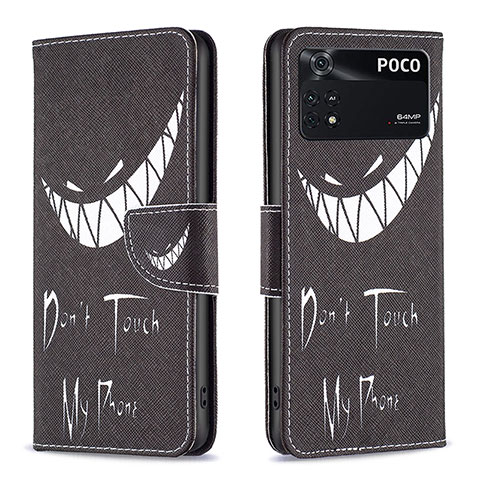 Coque Portefeuille Motif Fantaisie Livre Cuir Etui Clapet B01F pour Xiaomi Poco M4 Pro 4G Noir