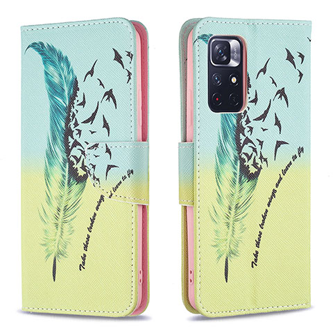 Coque Portefeuille Motif Fantaisie Livre Cuir Etui Clapet B01F pour Xiaomi Poco M4 Pro 5G Pastel Vert