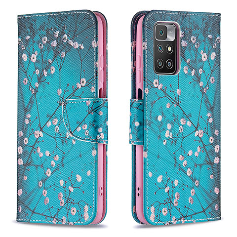 Coque Portefeuille Motif Fantaisie Livre Cuir Etui Clapet B01F pour Xiaomi Redmi 10 (2022) Cyan