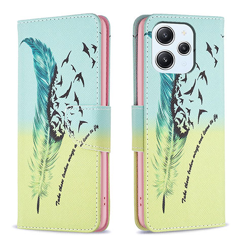 Coque Portefeuille Motif Fantaisie Livre Cuir Etui Clapet B01F pour Xiaomi Redmi 12 4G Pastel Vert