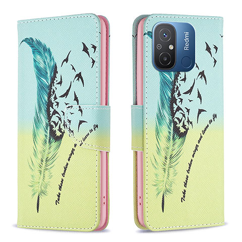 Coque Portefeuille Motif Fantaisie Livre Cuir Etui Clapet B01F pour Xiaomi Redmi 12C 4G Pastel Vert