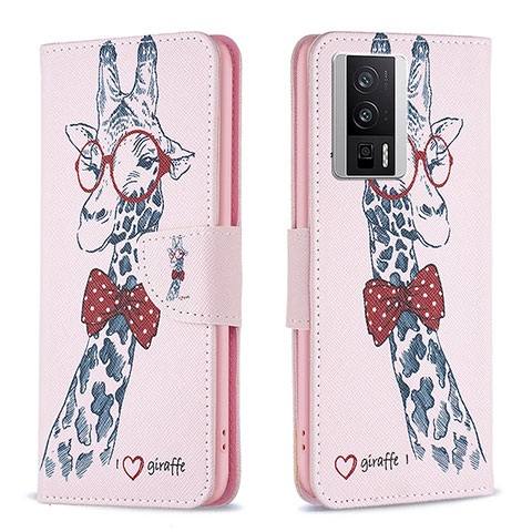 Coque Portefeuille Motif Fantaisie Livre Cuir Etui Clapet B01F pour Xiaomi Redmi K60 Pro 5G Rose