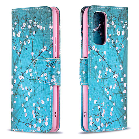 Coque Portefeuille Motif Fantaisie Livre Cuir Etui Clapet B01F pour Xiaomi Redmi Note 10 Pro 4G Cyan