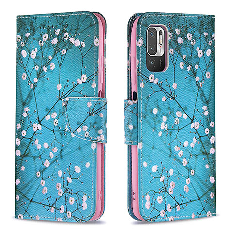 Coque Portefeuille Motif Fantaisie Livre Cuir Etui Clapet B01F pour Xiaomi Redmi Note 10T 5G Cyan