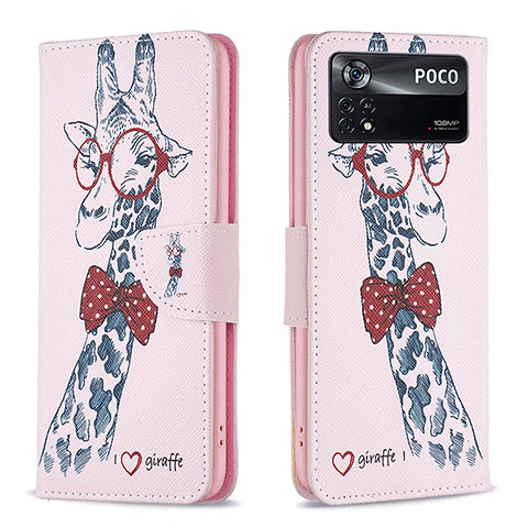 Coque Portefeuille Motif Fantaisie Livre Cuir Etui Clapet B01F pour Xiaomi Redmi Note 11E Pro 5G Rose