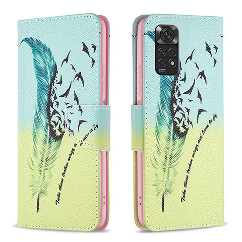 Coque Portefeuille Motif Fantaisie Livre Cuir Etui Clapet B01F pour Xiaomi Redmi Note 11S 4G Pastel Vert