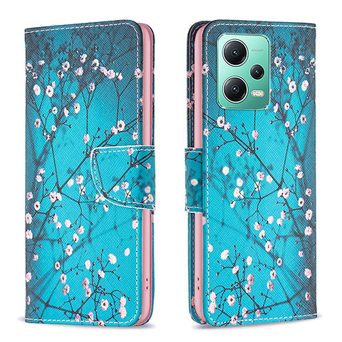 Coque Portefeuille Motif Fantaisie Livre Cuir Etui Clapet B01F pour Xiaomi Redmi Note 12 5G Cyan