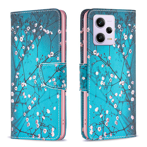 Coque Portefeuille Motif Fantaisie Livre Cuir Etui Clapet B01F pour Xiaomi Redmi Note 12 Pro 5G Cyan