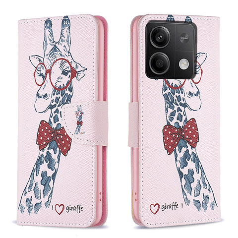 Coque Portefeuille Motif Fantaisie Livre Cuir Etui Clapet B01F pour Xiaomi Redmi Note 13 5G Rose