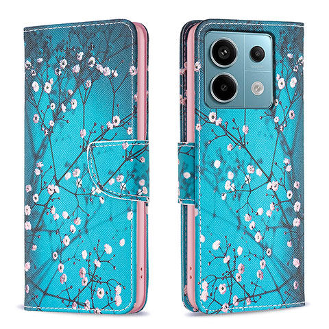 Coque Portefeuille Motif Fantaisie Livre Cuir Etui Clapet B01F pour Xiaomi Redmi Note 13 Pro 5G Cyan