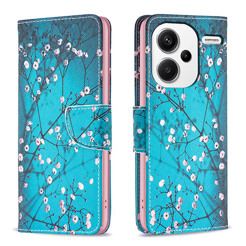 Coque Portefeuille Motif Fantaisie Livre Cuir Etui Clapet B01F pour Xiaomi Redmi Note 13 Pro+ Plus 5G Cyan