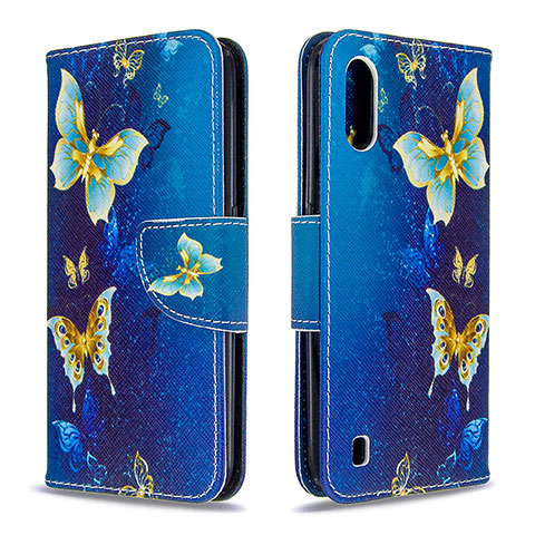 Coque Portefeuille Motif Fantaisie Livre Cuir Etui Clapet B03F pour Samsung Galaxy A01 SM-A015 Bleu Royal