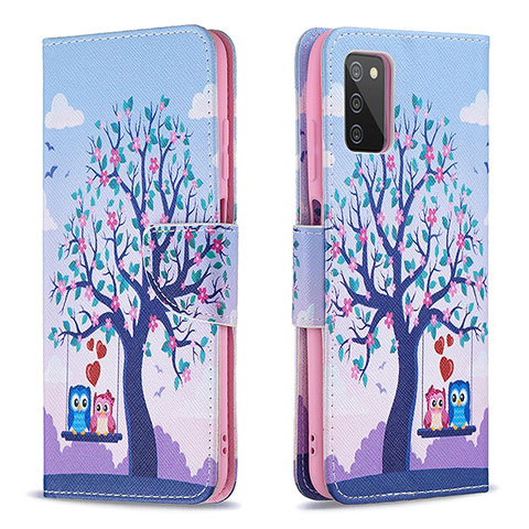 Coque Portefeuille Motif Fantaisie Livre Cuir Etui Clapet B03F pour Samsung Galaxy A03s Violet Clair