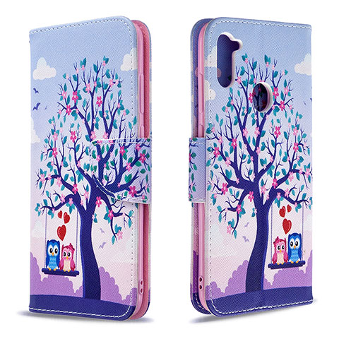 Coque Portefeuille Motif Fantaisie Livre Cuir Etui Clapet B03F pour Samsung Galaxy A11 Violet Clair