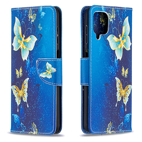 Coque Portefeuille Motif Fantaisie Livre Cuir Etui Clapet B03F pour Samsung Galaxy A12 Bleu Ciel