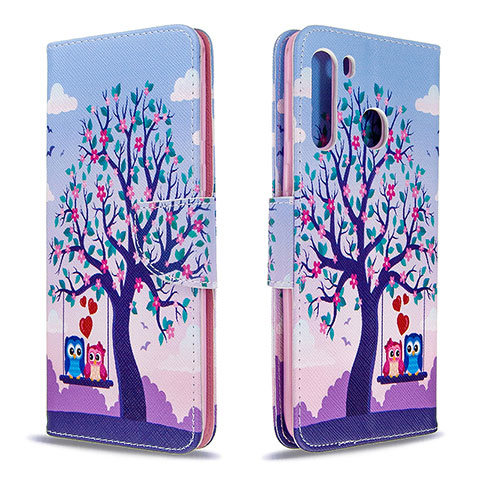 Coque Portefeuille Motif Fantaisie Livre Cuir Etui Clapet B03F pour Samsung Galaxy A21 Violet Clair