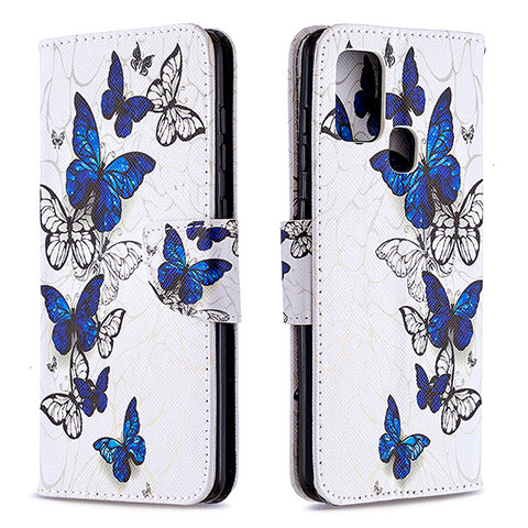 Coque Portefeuille Motif Fantaisie Livre Cuir Etui Clapet B03F pour Samsung Galaxy A21s Bleu