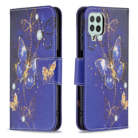 Coque Portefeuille Motif Fantaisie Livre Cuir Etui Clapet B03F pour Samsung Galaxy A22 4G Bleu Royal