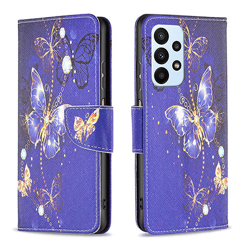 Coque Portefeuille Motif Fantaisie Livre Cuir Etui Clapet B03F pour Samsung Galaxy A23 4G Bleu Royal