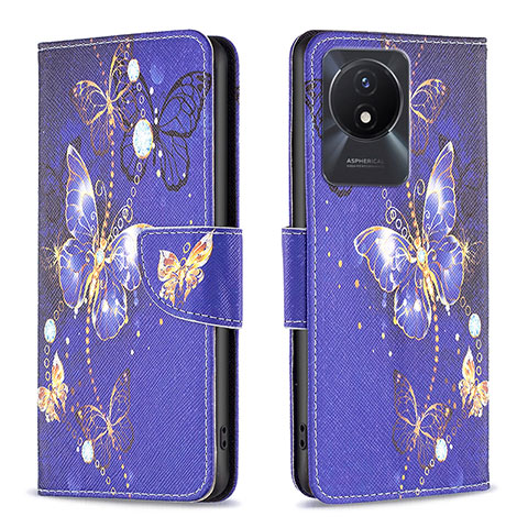 Coque Portefeuille Motif Fantaisie Livre Cuir Etui Clapet B03F pour Vivo Y02 Bleu Royal