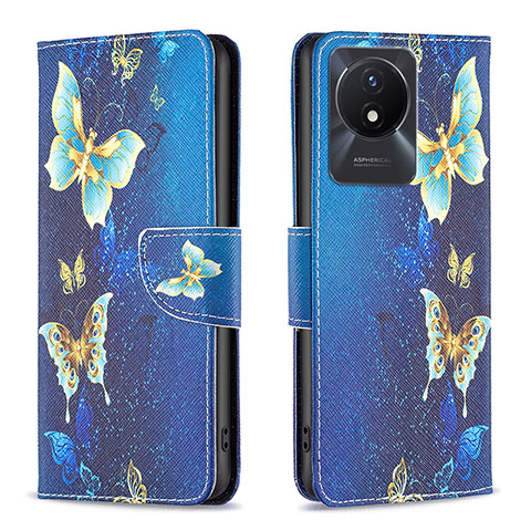 Coque Portefeuille Motif Fantaisie Livre Cuir Etui Clapet B03F pour Vivo Y02A Bleu Ciel