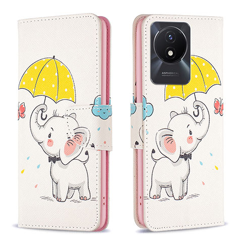 Coque Portefeuille Motif Fantaisie Livre Cuir Etui Clapet B03F pour Vivo Y02t Jaune