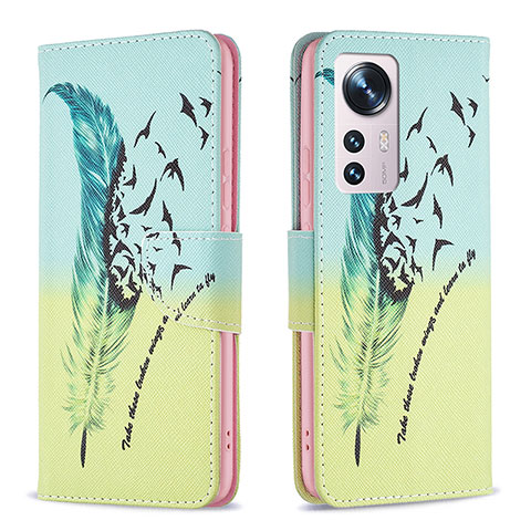 Coque Portefeuille Motif Fantaisie Livre Cuir Etui Clapet B03F pour Xiaomi Mi 12S 5G Pastel Vert