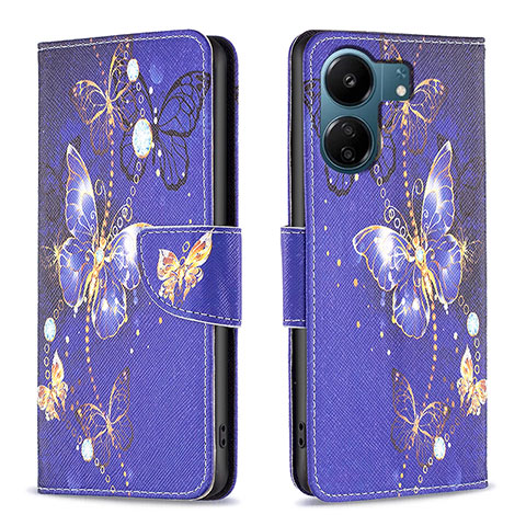 Coque Portefeuille Motif Fantaisie Livre Cuir Etui Clapet B03F pour Xiaomi Poco C65 Bleu Royal