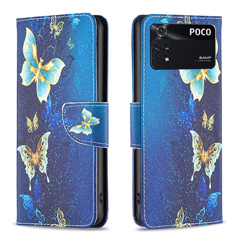 Coque Portefeuille Motif Fantaisie Livre Cuir Etui Clapet B03F pour Xiaomi Poco M4 Pro 4G Bleu Ciel