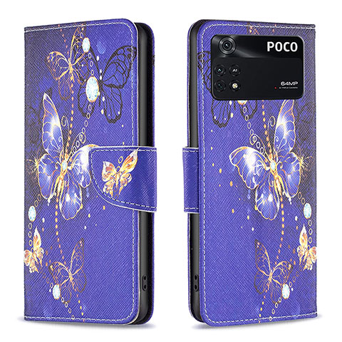 Coque Portefeuille Motif Fantaisie Livre Cuir Etui Clapet B03F pour Xiaomi Poco M4 Pro 4G Bleu Royal