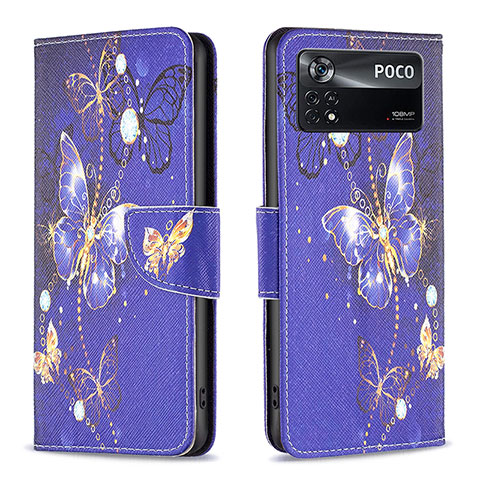 Coque Portefeuille Motif Fantaisie Livre Cuir Etui Clapet B03F pour Xiaomi Poco X4 Pro 5G Bleu Royal