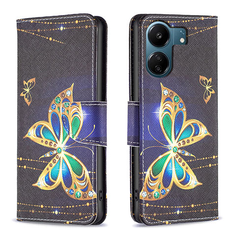 Coque Portefeuille Motif Fantaisie Livre Cuir Etui Clapet B03F pour Xiaomi Redmi 13C Noir