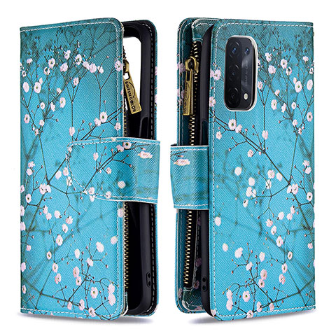 Coque Portefeuille Motif Fantaisie Livre Cuir Etui Clapet B04F pour OnePlus Nord N200 5G Cyan