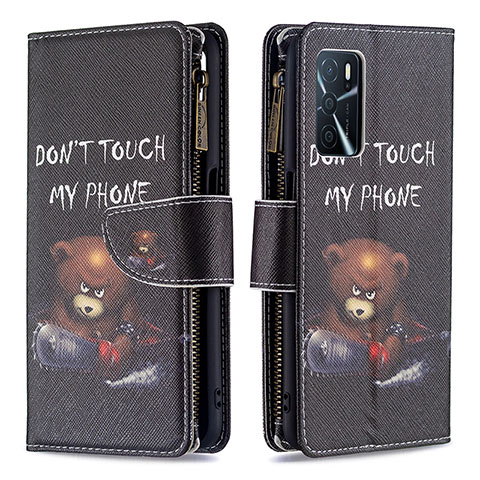 Coque Portefeuille Motif Fantaisie Livre Cuir Etui Clapet B04F pour Oppo A16 Gris Fonce